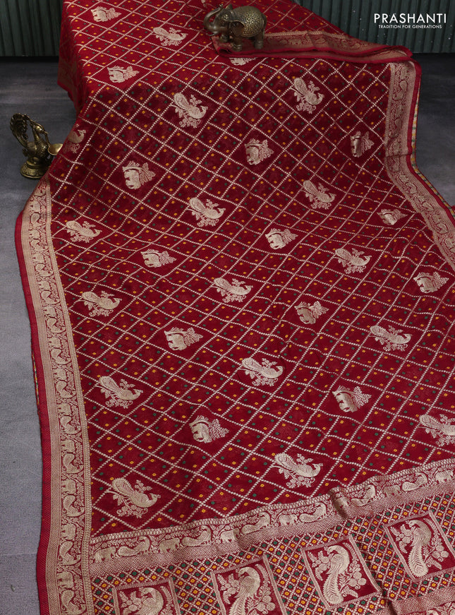 Banarasi semi georgette saree maroon with allover zari weaves & bandhani thread buttas and zari woven border