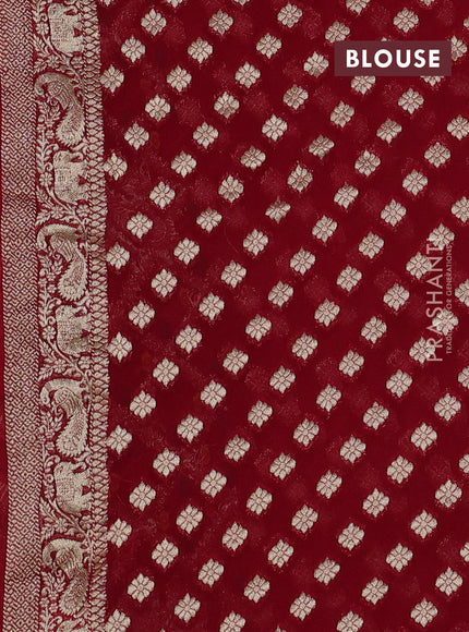 Banarasi semi georgette saree maroon with allover zari weaves & bandhani thread buttas and zari woven border