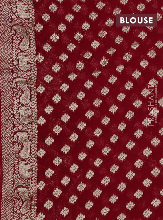Banarasi semi georgette saree maroon with allover zari weaves & bandhani thread buttas and zari woven border