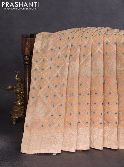 Banarasi semi georgette saree beige with allover zari weaves & bandhani thread buttas and zari woven border