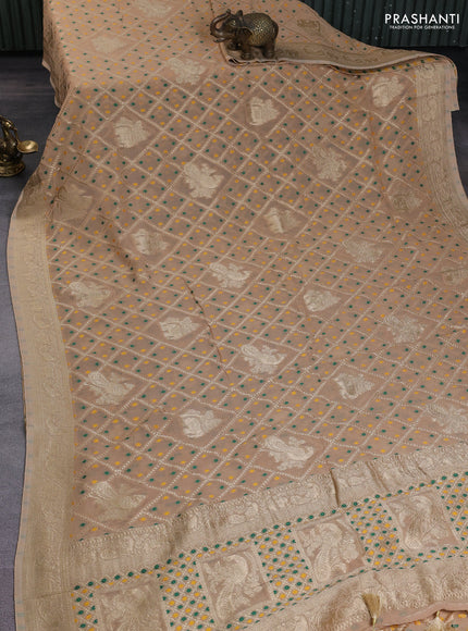 Banarasi semi georgette saree beige with allover zari weaves & bandhani thread buttas and zari woven border