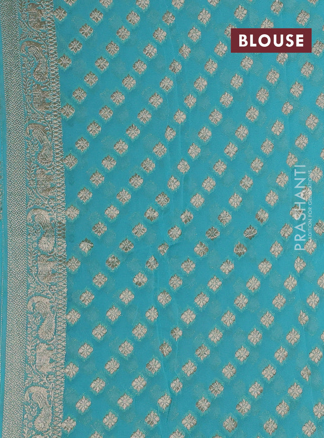 Banarasi semi georgette saree teal green with allover zari weaves & bandhani thread buttas and zari woven border