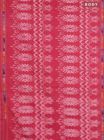 Ikat cotton saree red with allover ikat weaves and kantha stitch work pallu