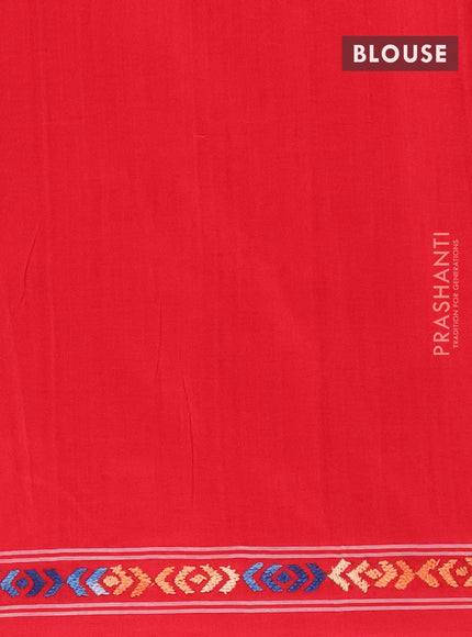 Ikat cotton saree red with allover ikat weaves and kantha stitch work pallu