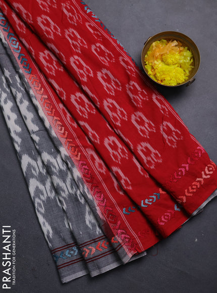 Ikat cotton saree grey cream and maroon with allover ikat weaves and kantha stitch work pallu