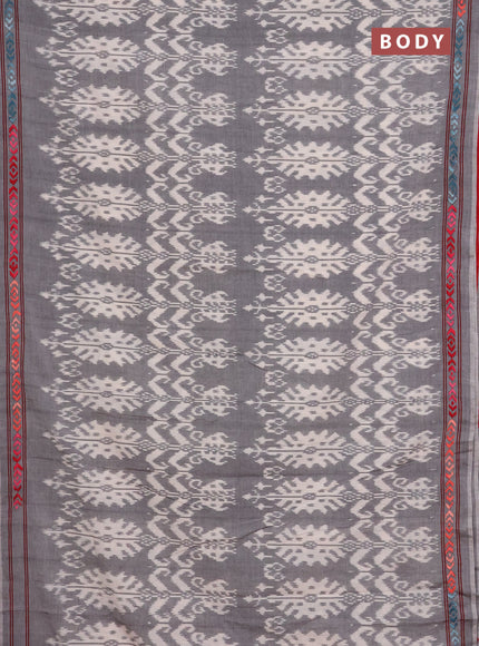 Ikat cotton saree grey cream and maroon with allover ikat weaves and kantha stitch work pallu