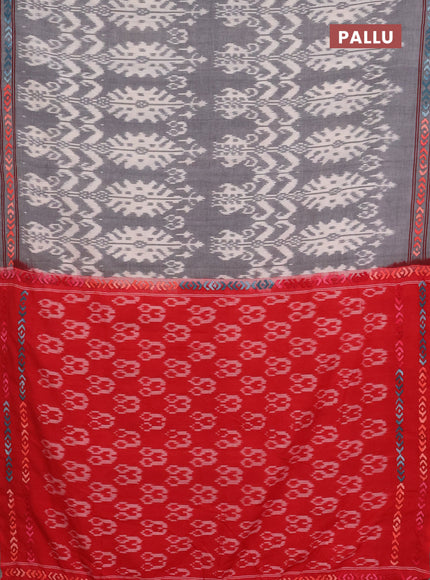 Ikat cotton saree grey cream and maroon with allover ikat weaves and kantha stitch work pallu