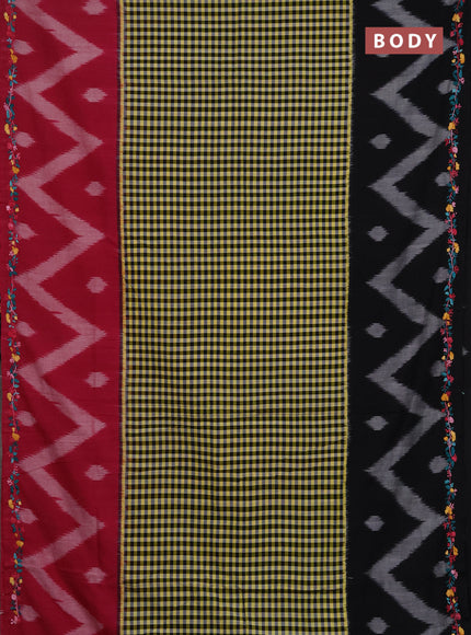 Ikat cotton saree multi colour with allover checks pattern & kantha stitch work and ganga jamuna border