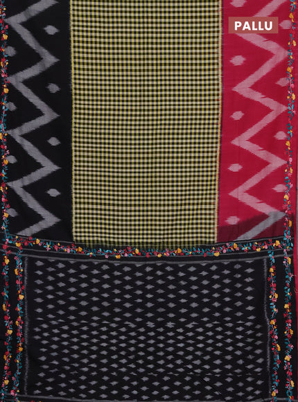Ikat cotton saree multi colour with allover checks pattern & kantha stitch work and ganga jamuna border