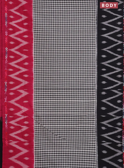Ikat cotton saree black with allover checks pattern & kantha stitch work and ganga jamuna border