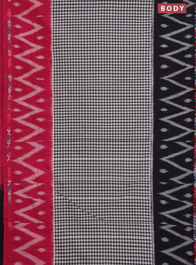 Ikat cotton saree black with allover checks pattern & kantha stitch work and ganga jamuna border