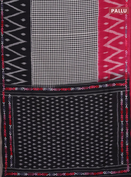 Ikat cotton saree black with allover checks pattern & kantha stitch work and ganga jamuna border