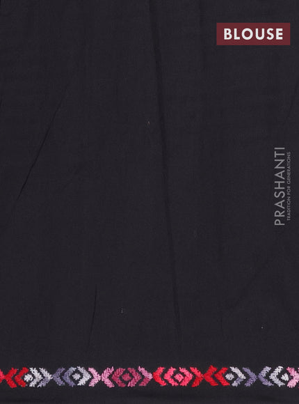 Ikat cotton saree black with allover checks pattern & kantha stitch work and ganga jamuna border