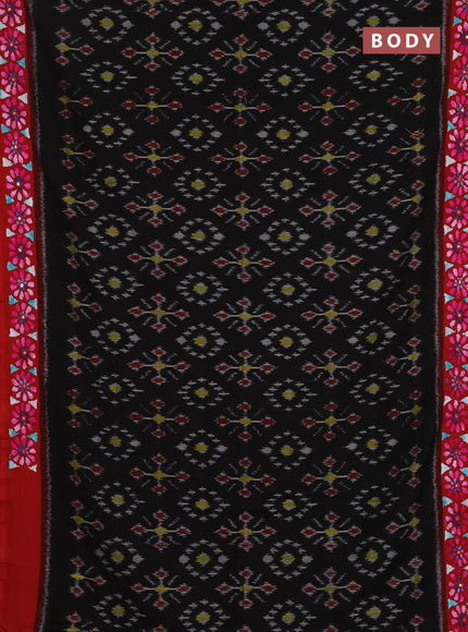 Ikat cotton saree black and maroon with allover ikat weaves and kantha stitch work pallu