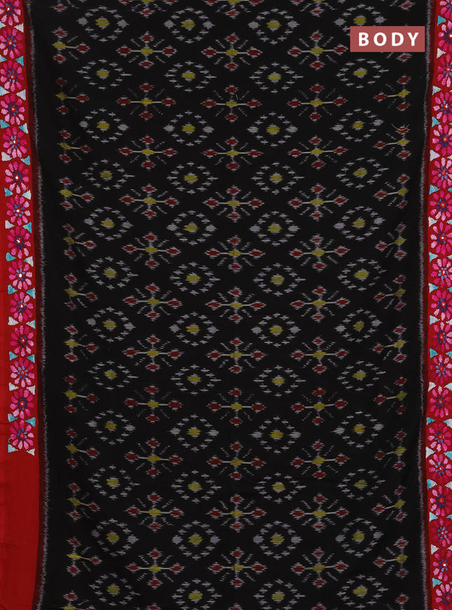 Ikat cotton saree black and maroon with allover ikat weaves and kantha stitch work pallu