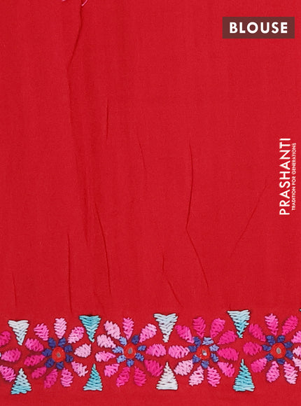 Ikat cotton saree black and maroon with allover ikat weaves and kantha stitch work pallu