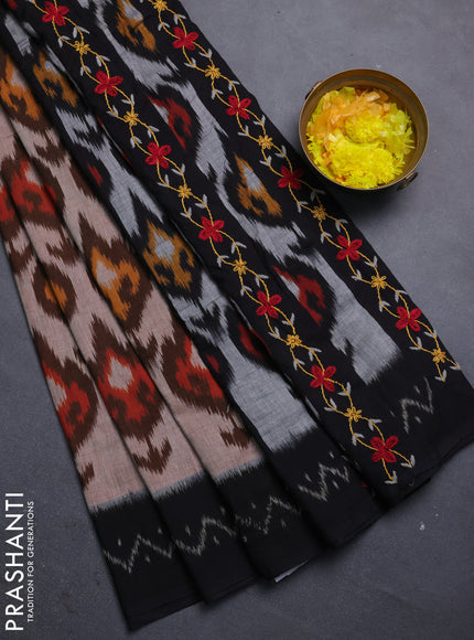 Ikat cotton saree pastel brown and black with allover ikat weaves and ikat woven border