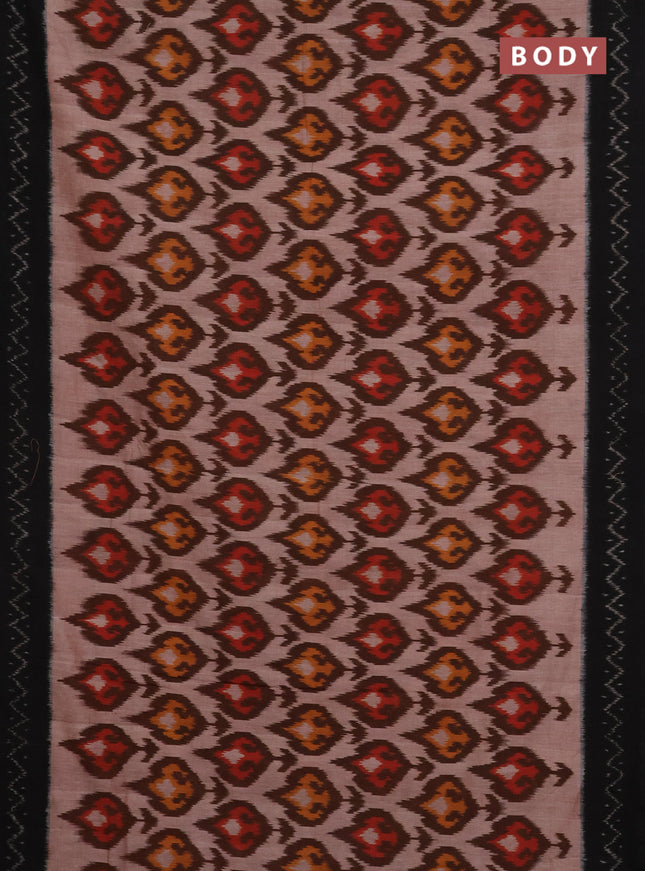 Ikat cotton saree pastel brown and black with allover ikat weaves and ikat woven border