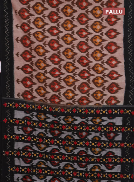 Ikat cotton saree pastel brown and black with allover ikat weaves and ikat woven border
