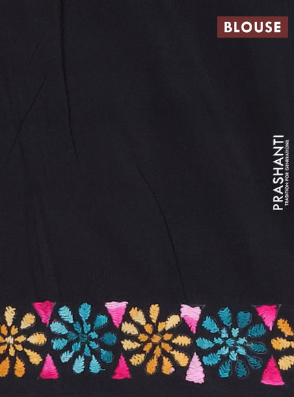 Ikat cotton saree mustard yellow and black with allover ikat weaves and kantha stitch work pallu