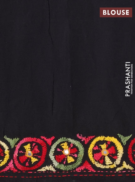 Ikat cotton saree sandal and black with allover ikat weaves and kantha stitch work pallu