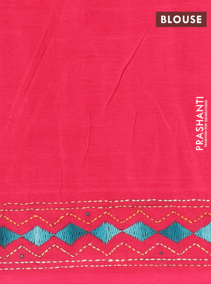 Ikat cotton saree peach shade and pink with allover ikat weaves and kantha stitch work pallu