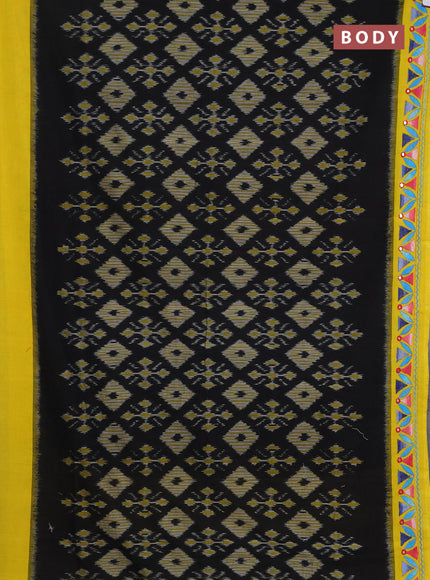 Ikat cotton saree black and yellow with allover ikat weaves and kantha stitch work pallu