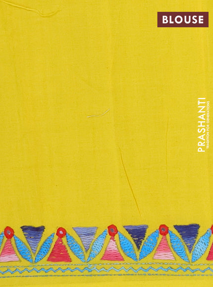 Ikat cotton saree black and yellow with allover ikat weaves and kantha stitch work pallu