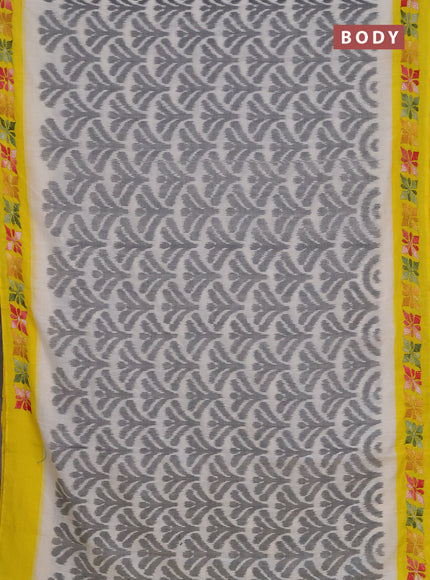 Ikat cotton saree grey cream and yellow with allover ikat weaves and kantha stitch work pallu
