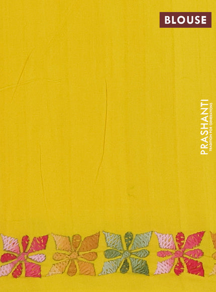 Ikat cotton saree grey cream and yellow with allover ikat weaves and kantha stitch work pallu