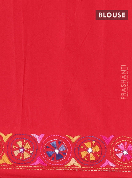 Ikat cotton saree off white and red with allover ikat weaves and kantha stitch work pallu
