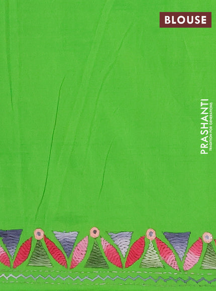 Ikat cotton saree black and parrot green with allover ikat weaves and kantha stitch work pallu