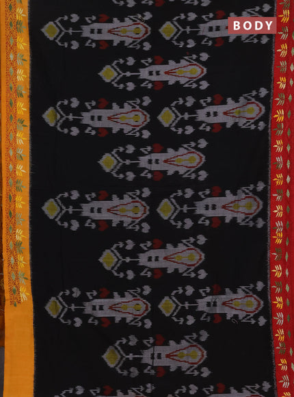 Ikat cotton saree black with allover ikat weaves & kantha stich work and ganga jamuna border