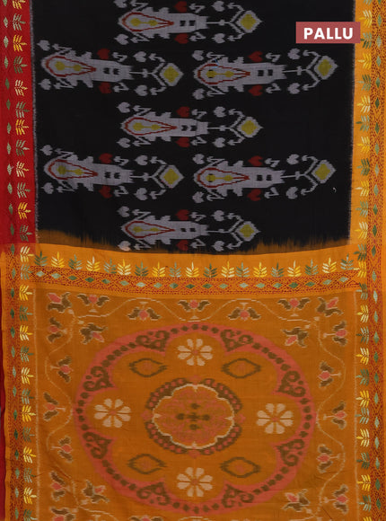 Ikat cotton saree black with allover ikat weaves & kantha stich work and ganga jamuna border