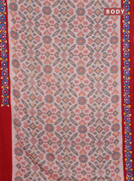 Ikat cotton saree off white and maroon with allover ikat weaves and kantha stitch work pallu