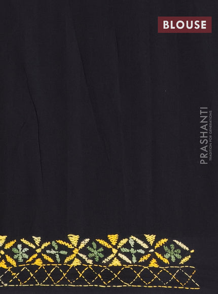Ikat cotton saree mehendi green and black with allover ikat weaves and kantha stitch work pallu