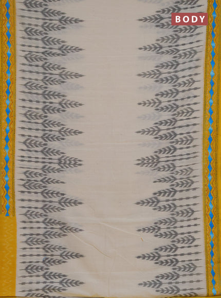 Ikat cotton saree cream black and yellow with allover ikat weaves  and kantha stitch work pallu