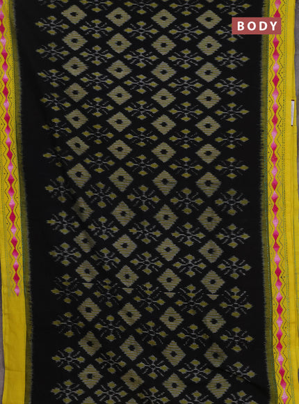 Ikat cotton saree black and yellow with allover ikat weaves and kantha stitch work pallu