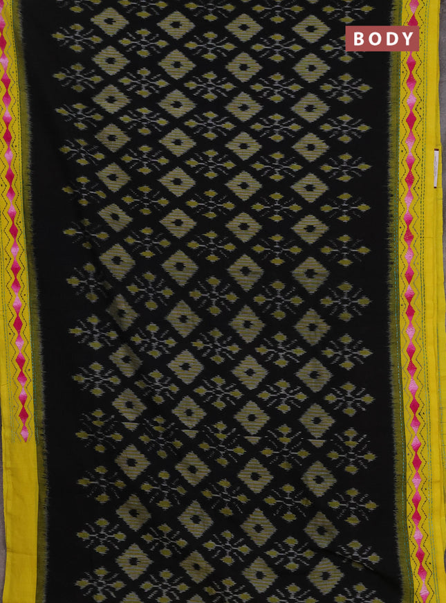 Ikat cotton saree black and yellow with allover ikat weaves and kantha stitch work pallu