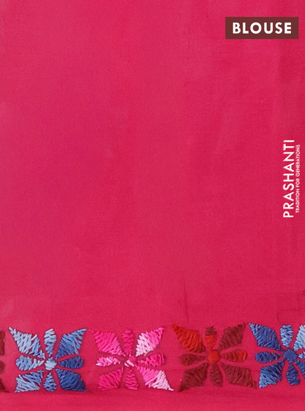 Ikat cotton saree grey and pink with allover ikat weaves and kantha stitch work pallu