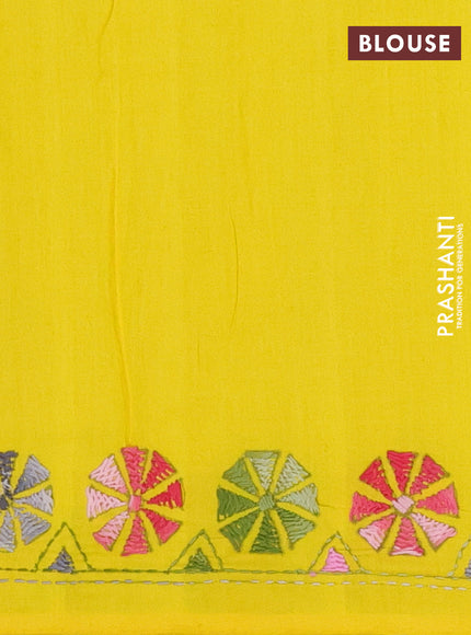 Ikat cotton saree cream black and yellow with allover ikat weaves and kantha stitch work pallu