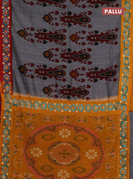 Ikat cotton saree grey with allover ikat weaves & kantha stich work and ganga jamuna border