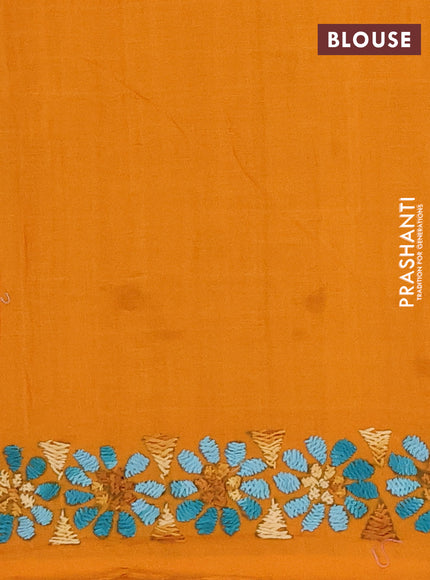Ikat cotton saree grey with allover ikat weaves & kantha stich work and ganga jamuna border