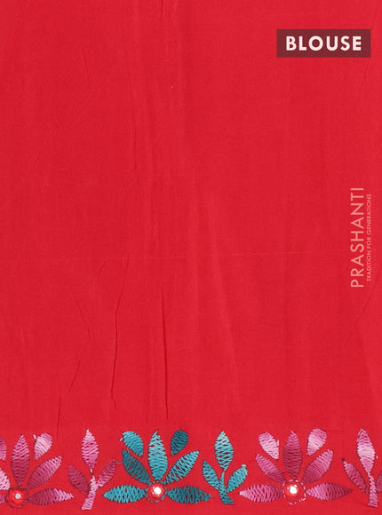 Ikat cotton saree bottle green and red with allover ikat weaves and kantha stitch work pallu