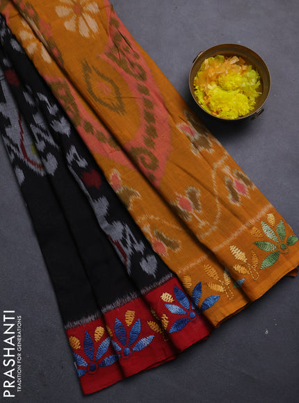Ikat cotton saree black with allover ikat weaves and ganga jamuna border