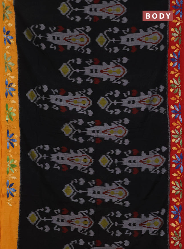 Ikat cotton saree black with allover ikat weaves and ganga jamuna border