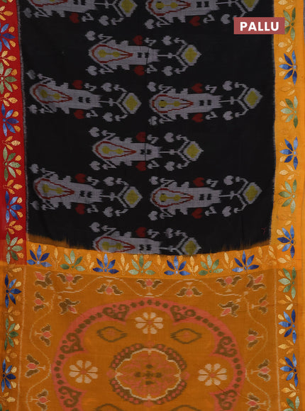 Ikat cotton saree black with allover ikat weaves and ganga jamuna border