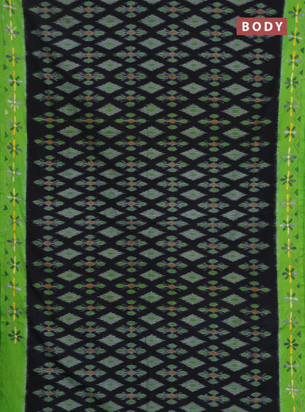 Ikat cotton saree black and light green with allover ikat weaves and kantha stitch work pallu