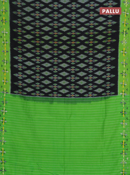 Ikat cotton saree black and light green with allover ikat weaves and kantha stitch work pallu