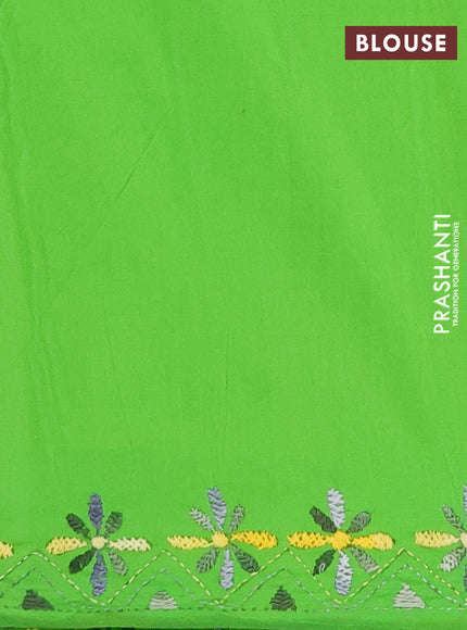 Ikat cotton saree black and light green with allover ikat weaves and kantha stitch work pallu